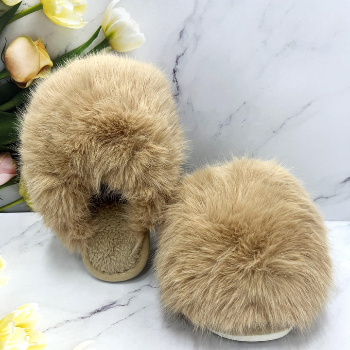 Lightweight Ladies Faux Fur Pom Pom Slippers