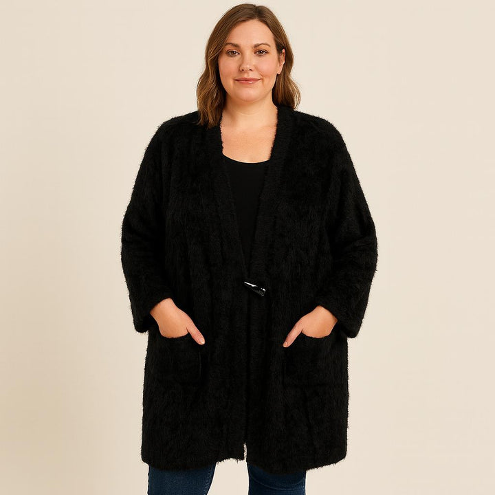 Super Soft Fluffy Long Cardigan – V-Neck Toggle Button
