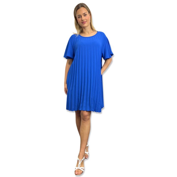 MIDI SUMMER DRESS UNIQUE HAND PINCH FRONT PLEATS 2 REAL POCKETS FLUTTEY SLEEVES