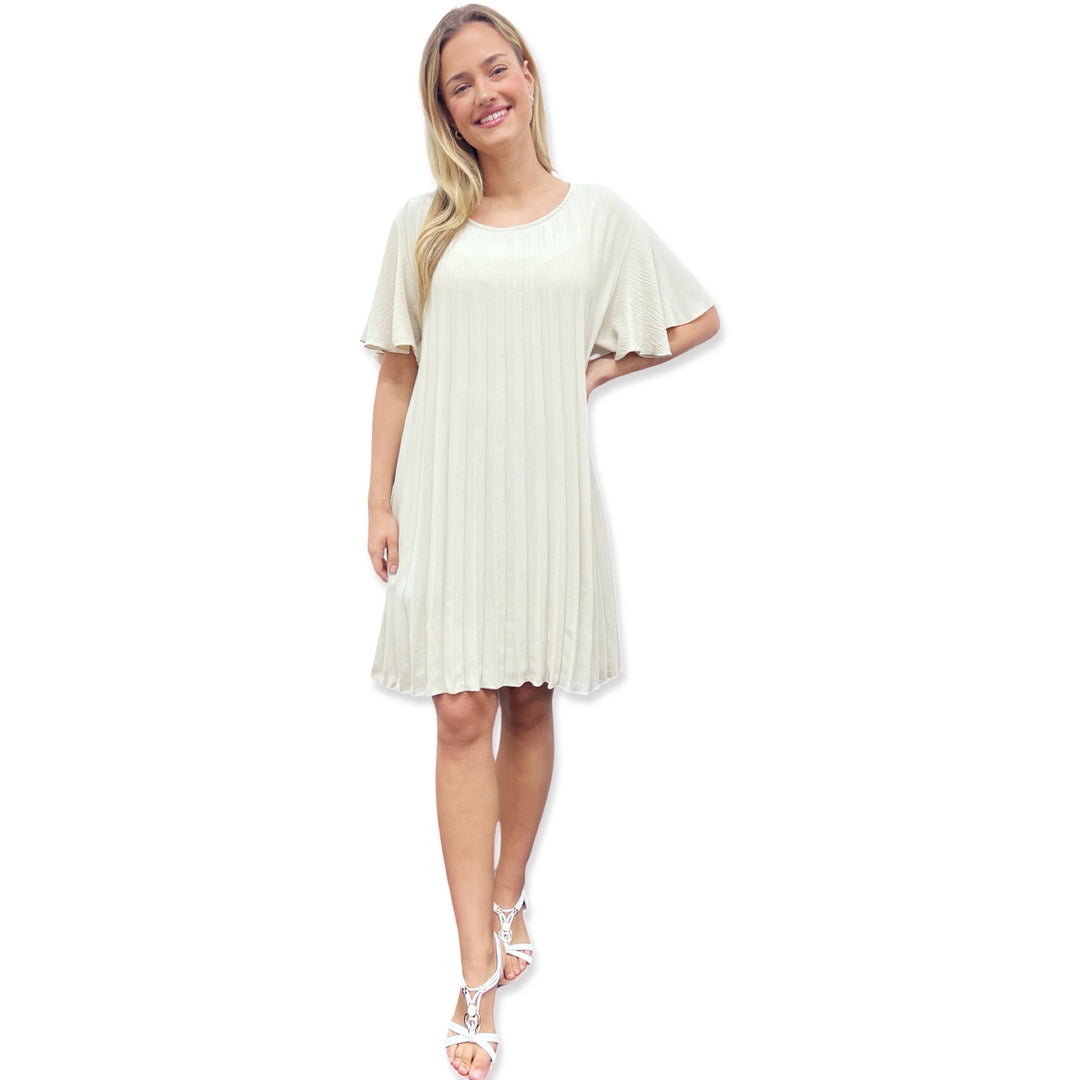 MIDI SUMMER DRESS UNIQUE HAND PINCH FRONT PLEATS 2 REAL POCKETS FLUTTEY SLEEVES