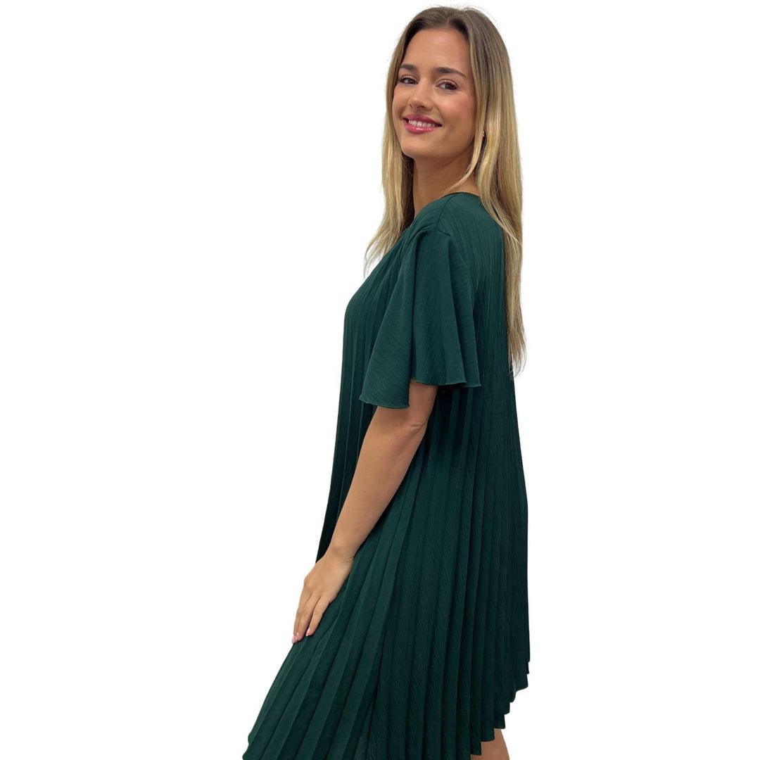 MIDI SUMMER DRESS UNIQUE HAND PINCH FRONT PLEATS 2 REAL POCKETS FLUTTEY SLEEVES