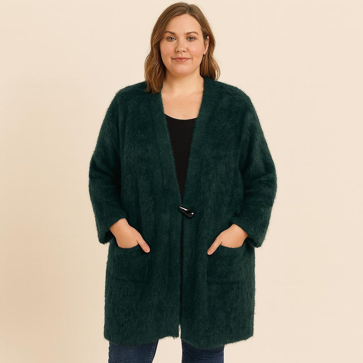 Super Soft Fluffy Long Cardigan – V-Neck Toggle Button