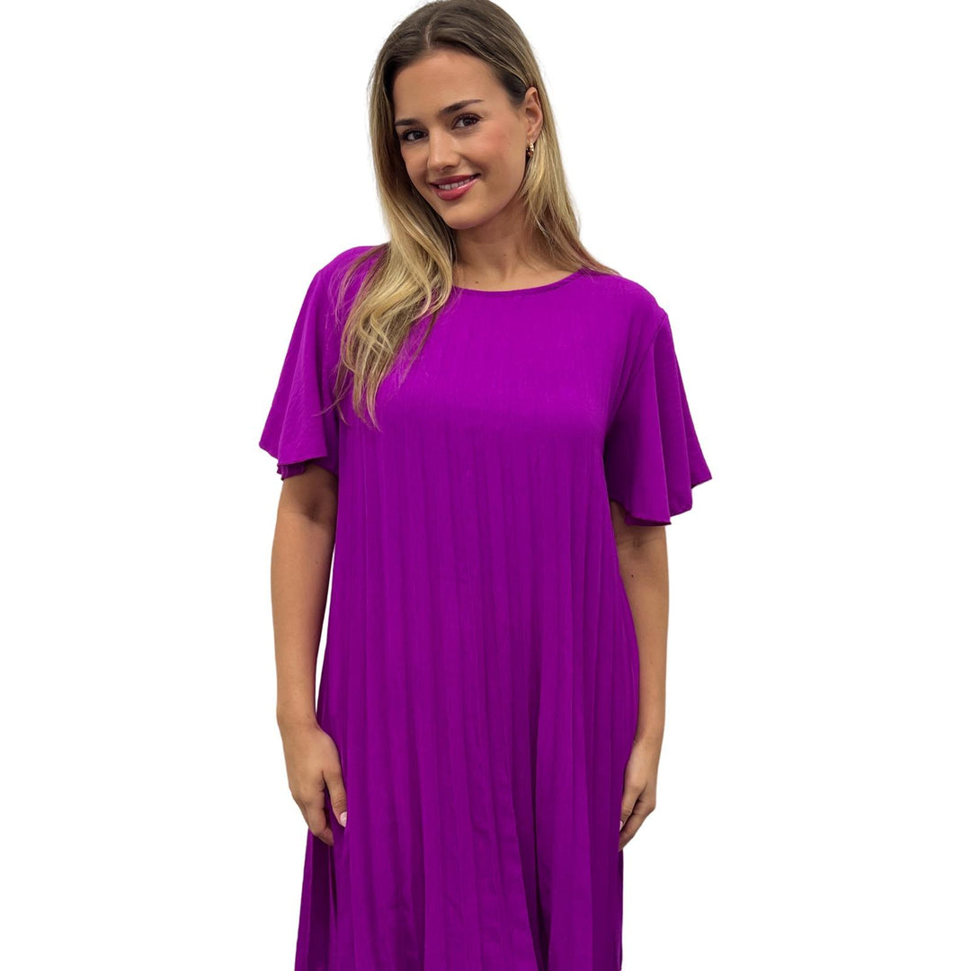 MIDI SUMMER DRESS UNIQUE HAND PINCH FRONT PLEATS 2 REAL POCKETS FLUTTEY SLEEVES