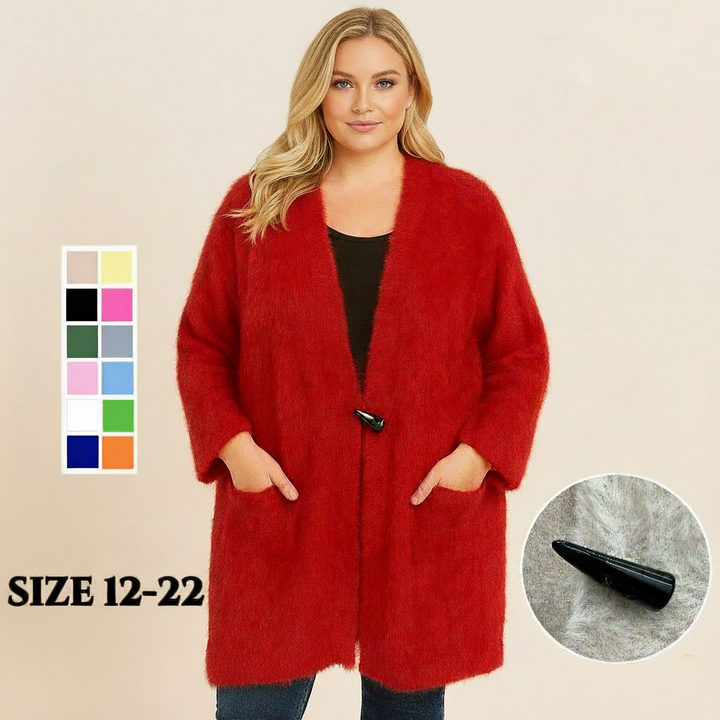 Super Soft Fluffy Long Cardigan – V-Neck Toggle Button