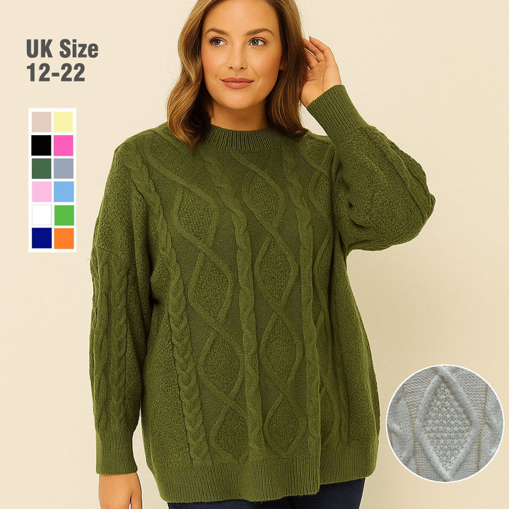 Chunky Cable Knitted Oversized Stretchy Winter Pullover Jumper