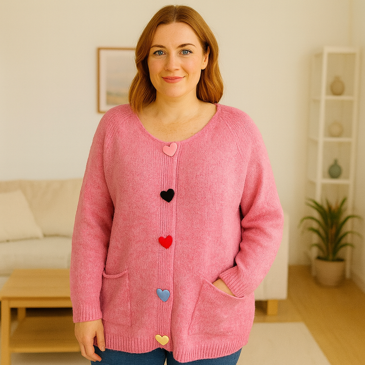 Wool Blended Heart Button Oversized Cardigan