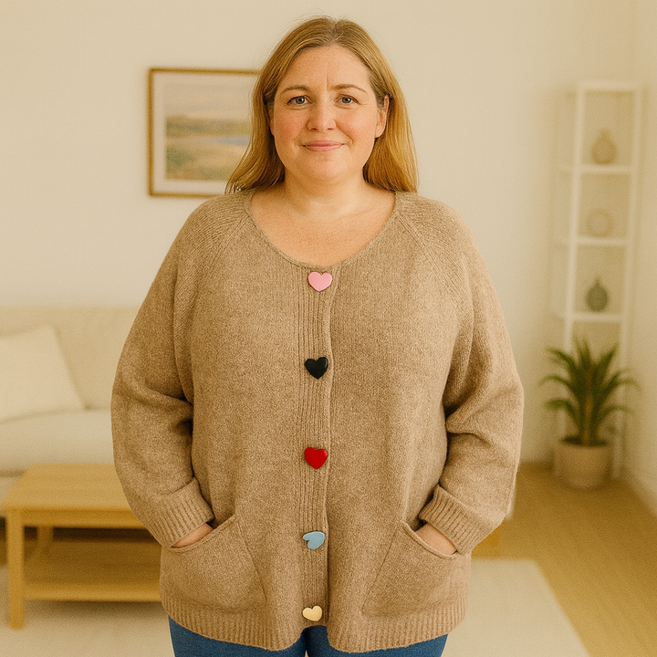 Wool Blended Heart Button Oversized Cardigan