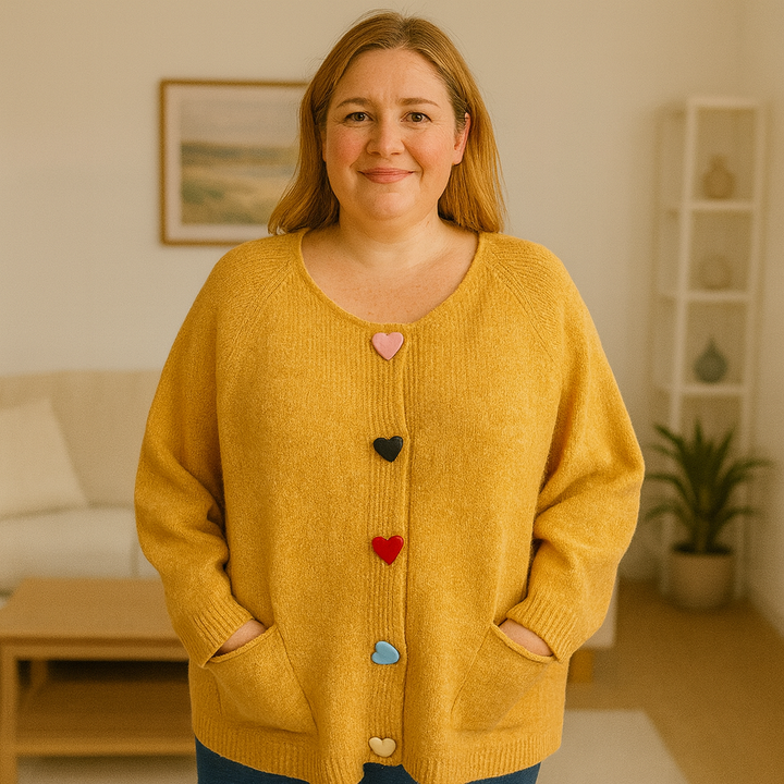 Wool Blended Heart Button Oversized Cardigan