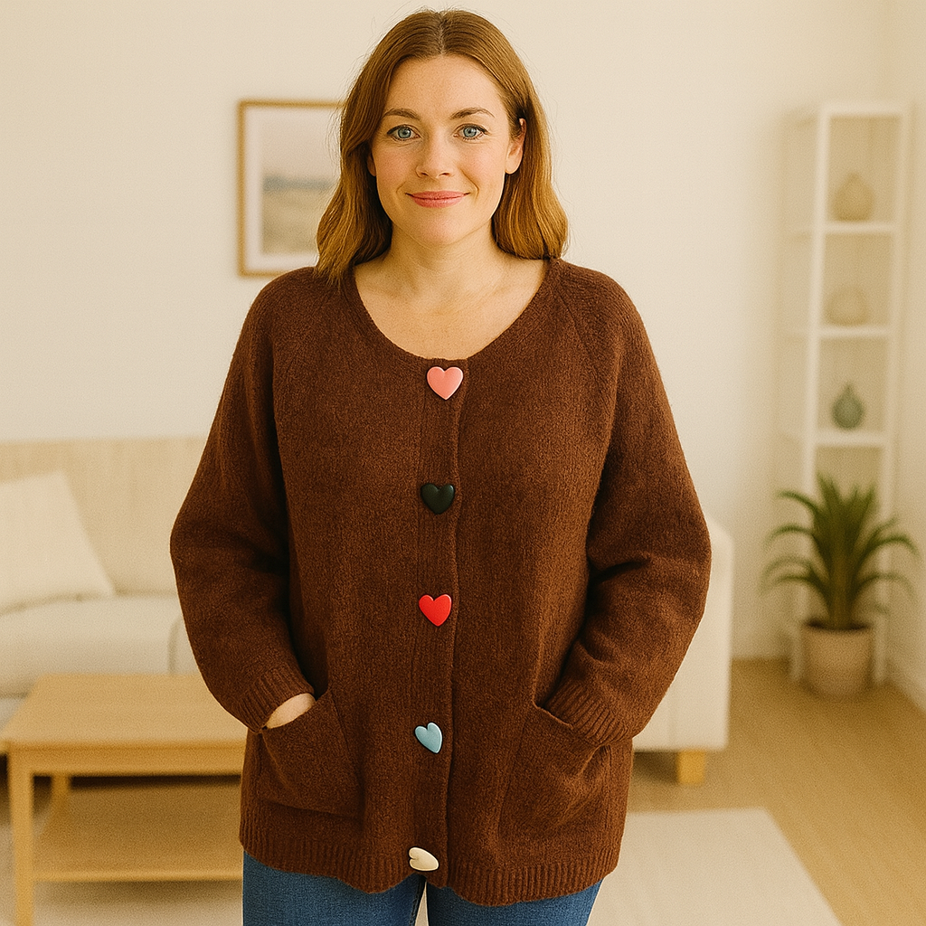 Wool Blended Heart Button Oversized Cardigan