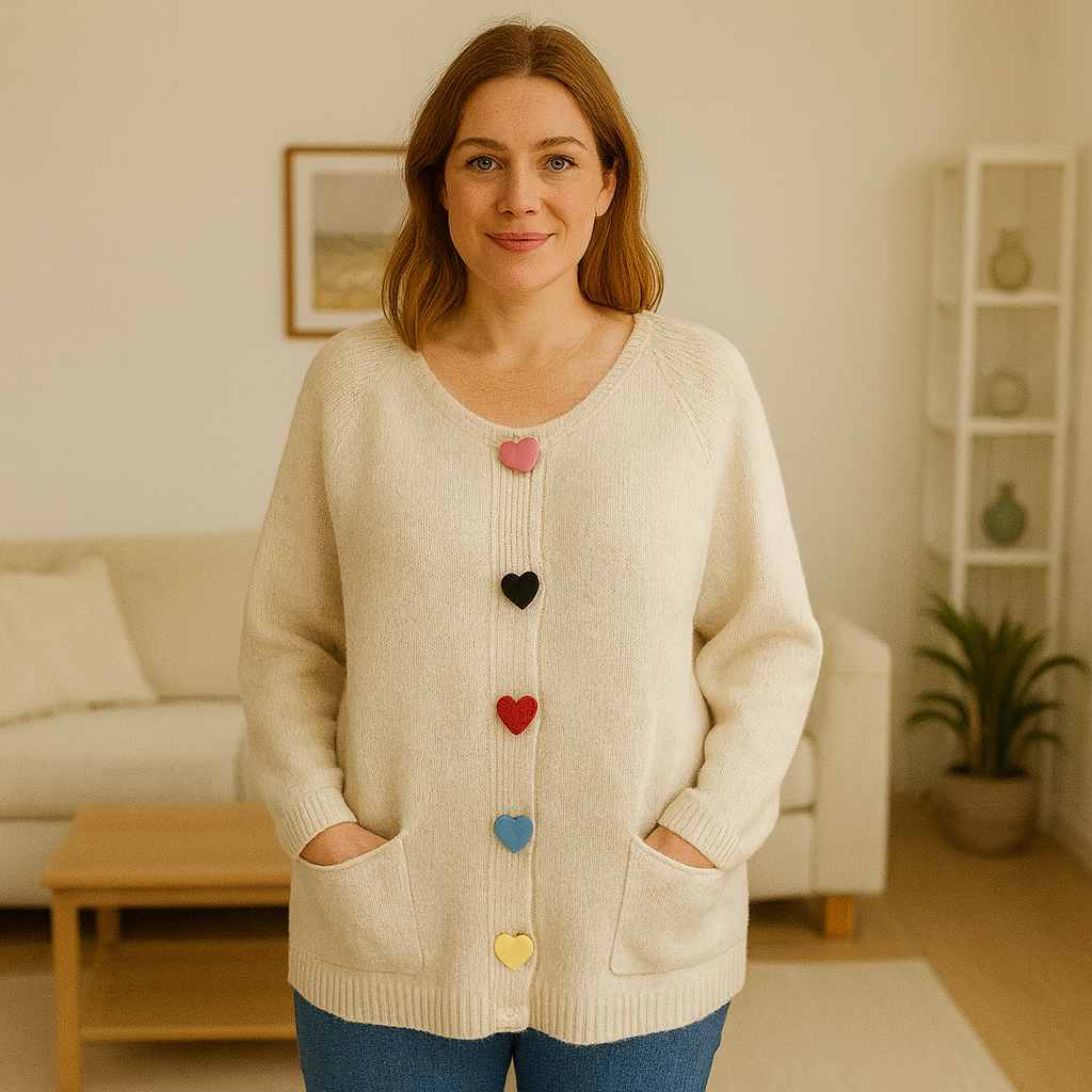 Wool Blended Heart Button Oversized Cardigan