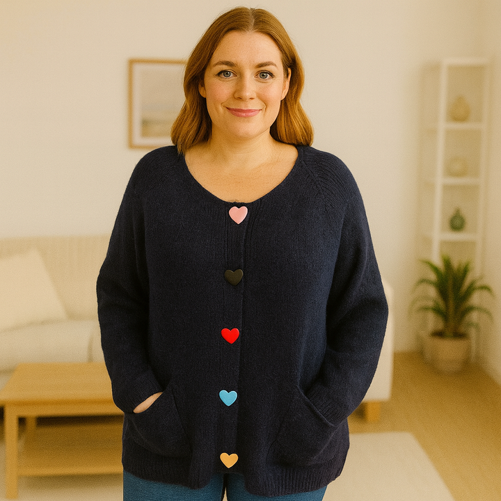 Wool Blended Heart Button Oversized Cardigan