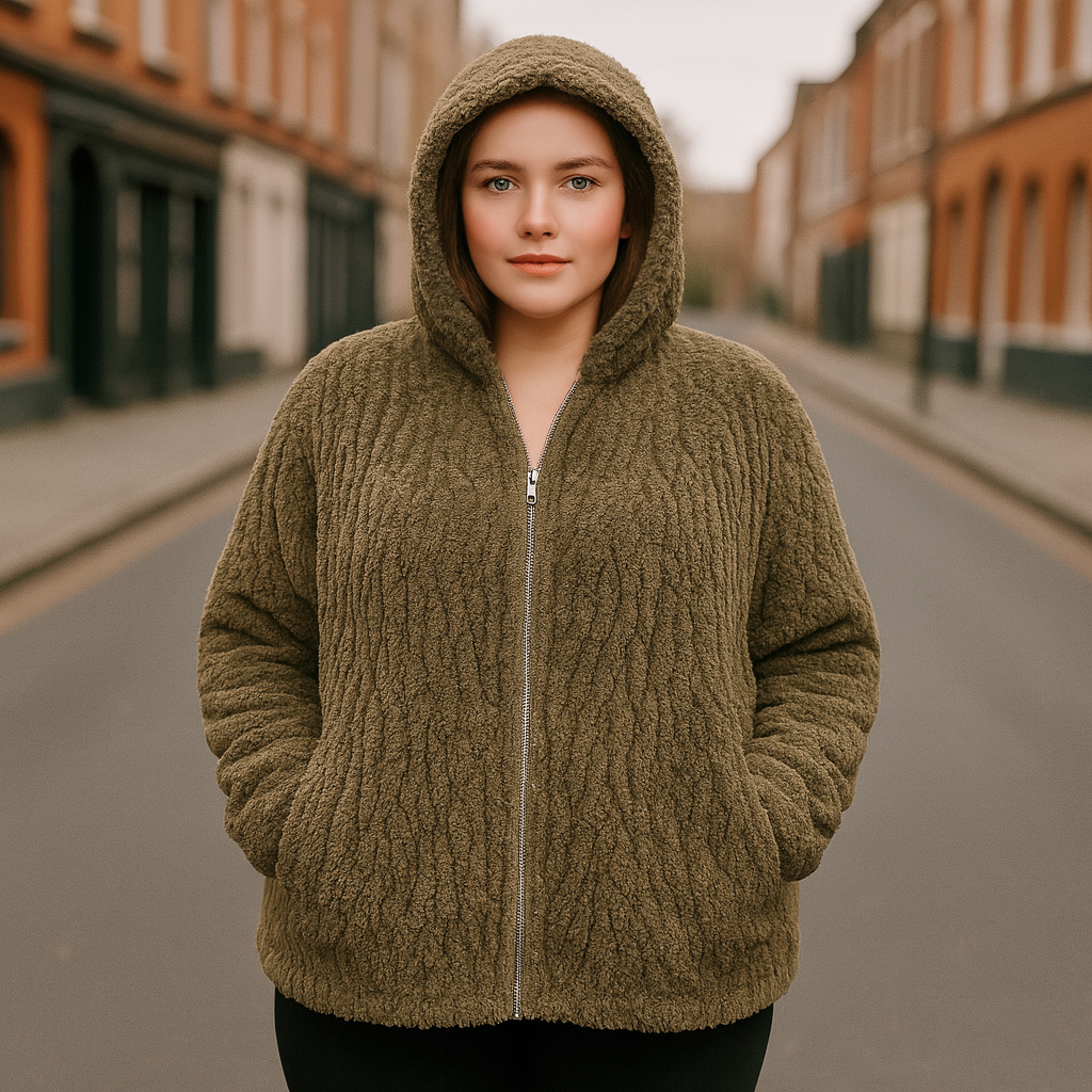 Super Fluffy Ladies Fleece Jacket With Big Hoodie