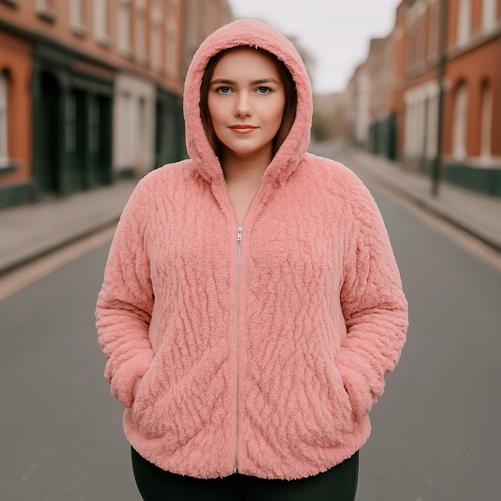 Super Fluffy Ladies Fleece Jacket With Big Hoodie