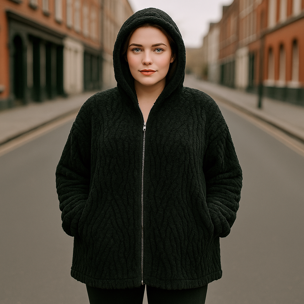 Super Fluffy Ladies Fleece Jacket With Big Hoodie