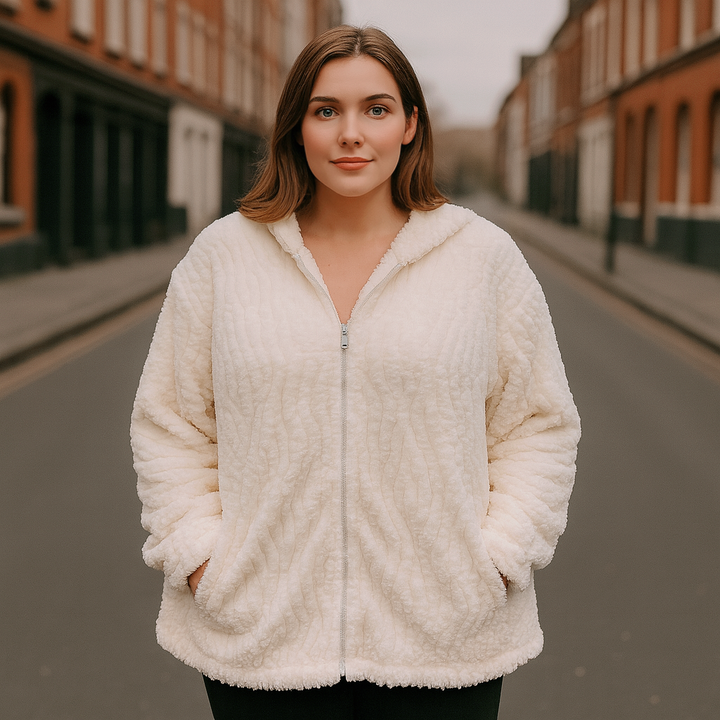 Super Fluffy Ladies Fleece Jacket With Big Hoodie