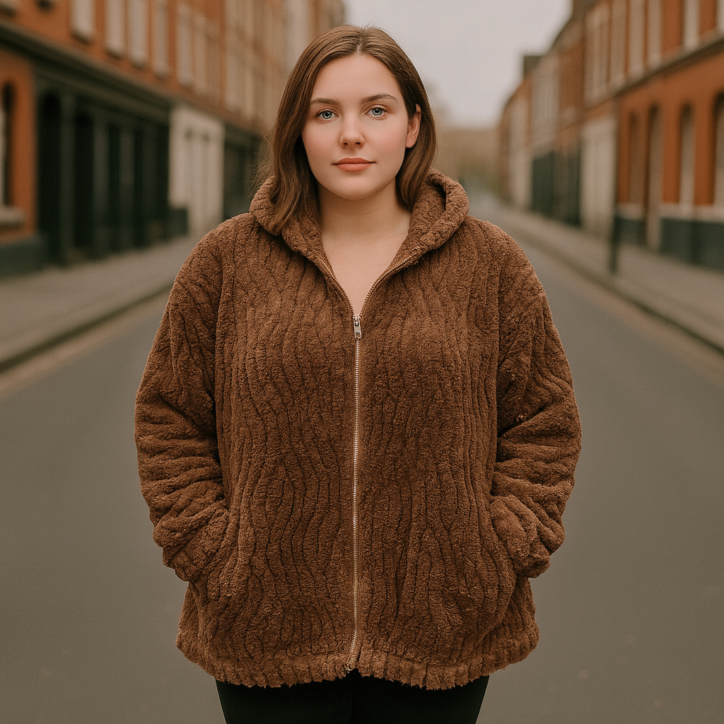 Super Fluffy Ladies Fleece Jacket With Big Hoodie