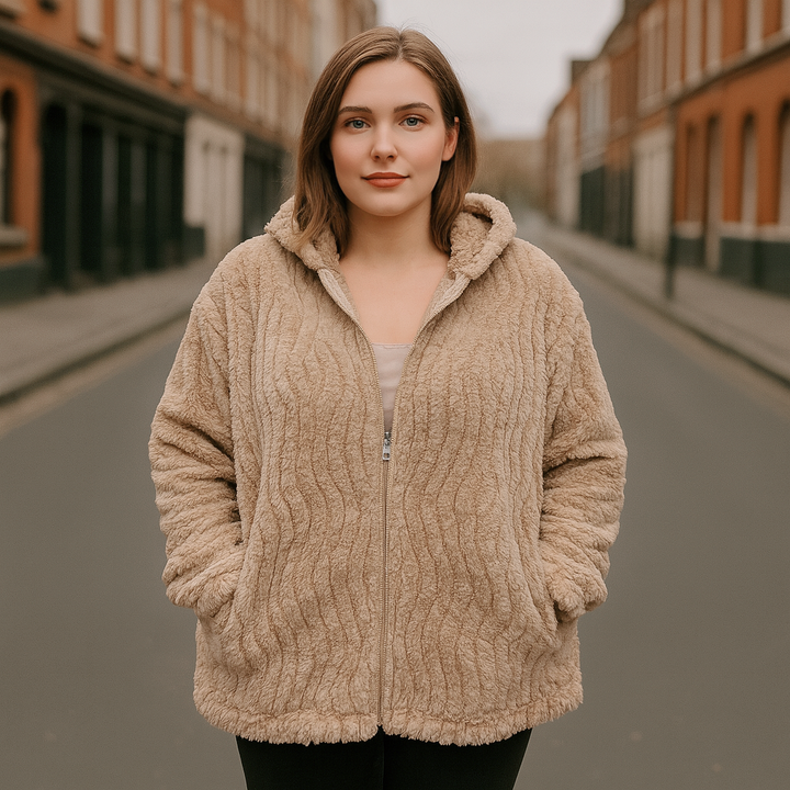 Super Fluffy Ladies Fleece Jacket With Big Hoodie