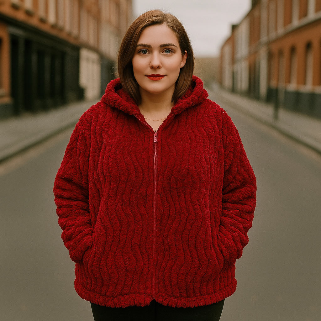 Super Fluffy Ladies Fleece Jacket With Big Hoodie