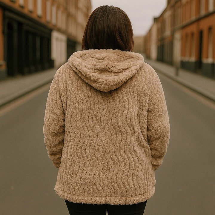 Super Fluffy Ladies Fleece Jacket With Big Hoodie