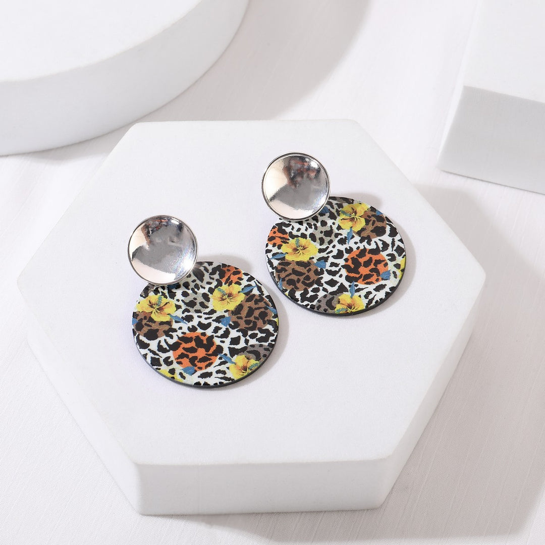 Metal Circle With Print Effect Circle Earrings