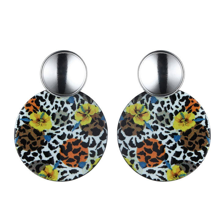 Metal Circle With Print Effect Circle Earrings